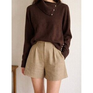 Mainbocher 100% Cashmere Convertible Size X-Large Brown Turtleneck Sweater NWT